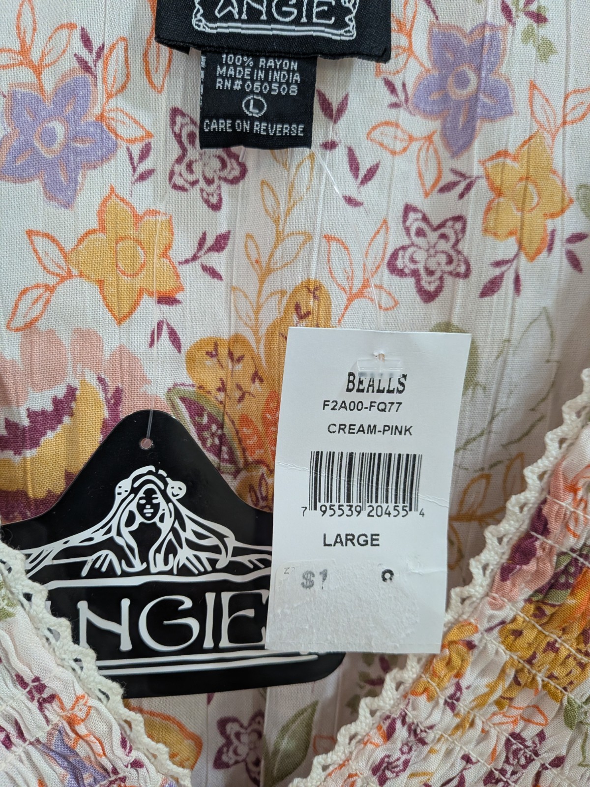 Angie Cap Sleeves Floral Print Low-Cut Crop Top Sz. L MISSES NEW (Runs Small)
