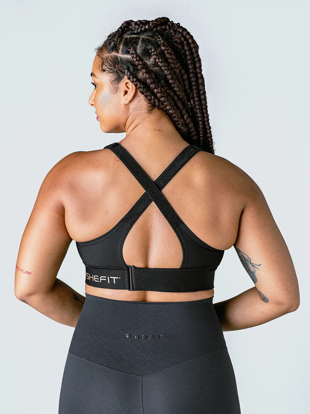 SHEFIT ULTIMATE Luxe Black Sports Bra High Support Fitness Comfort Large