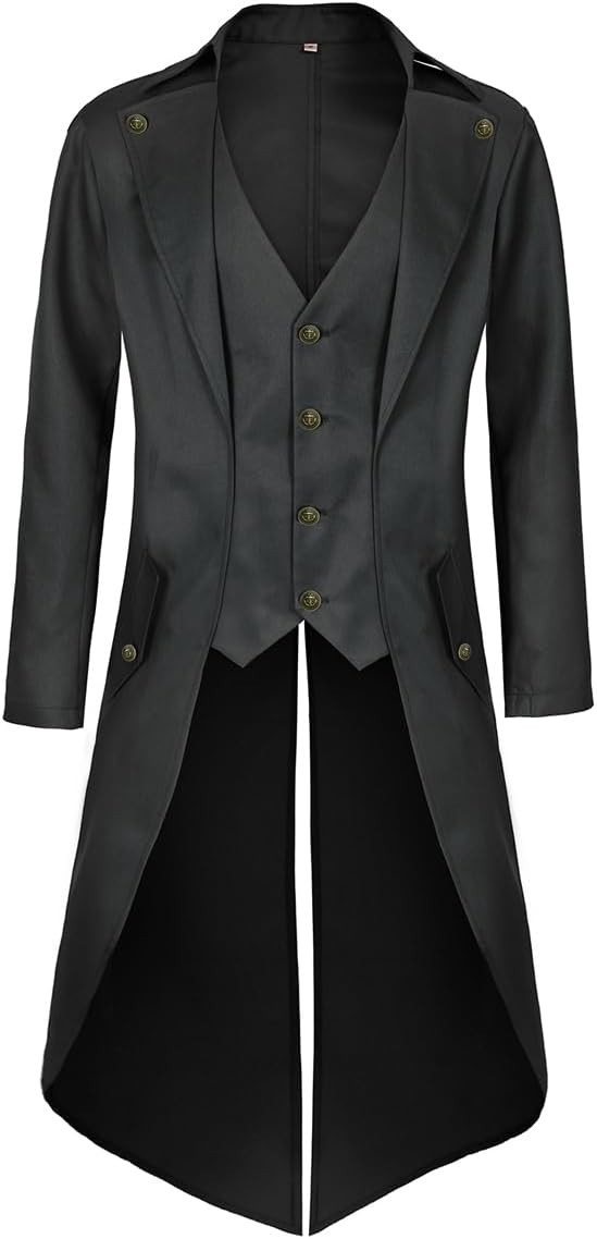 Mens Pirate Coat Steampunk Jacket Tailcoat Renaissance Jacket Halloween Hatte…