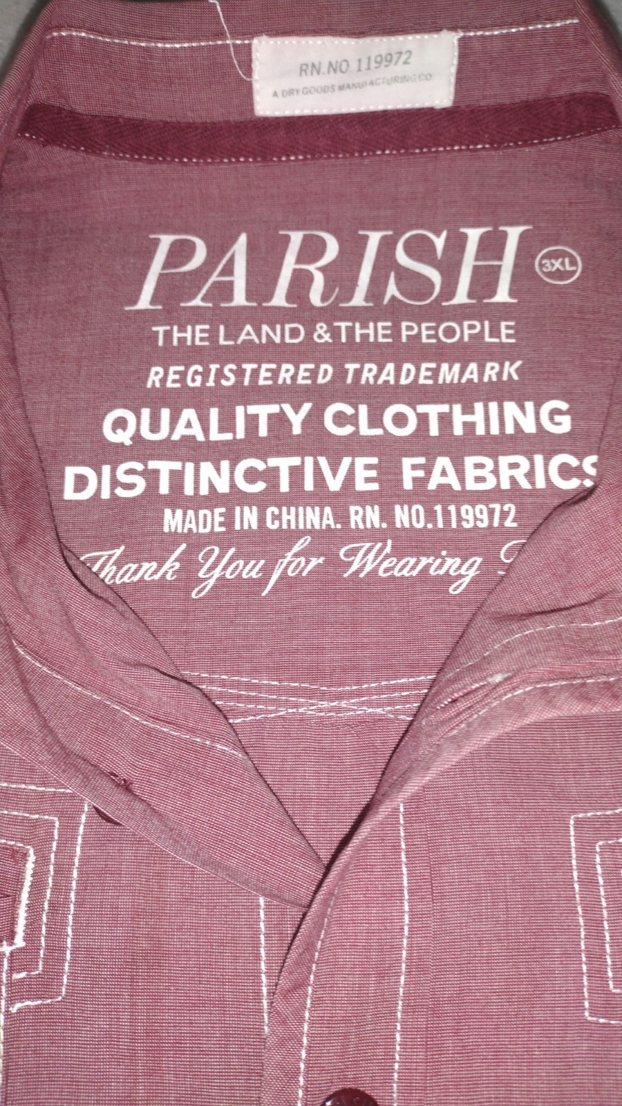 Parish The Land & The People Mens Shirt Size 3XL Contrast Stitch Button Down