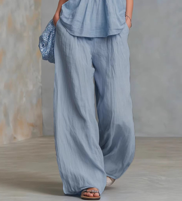 Womens 2 Piece Outfit V Neck Sleeveless Top Wide Leg Pants Casual Lounge Set