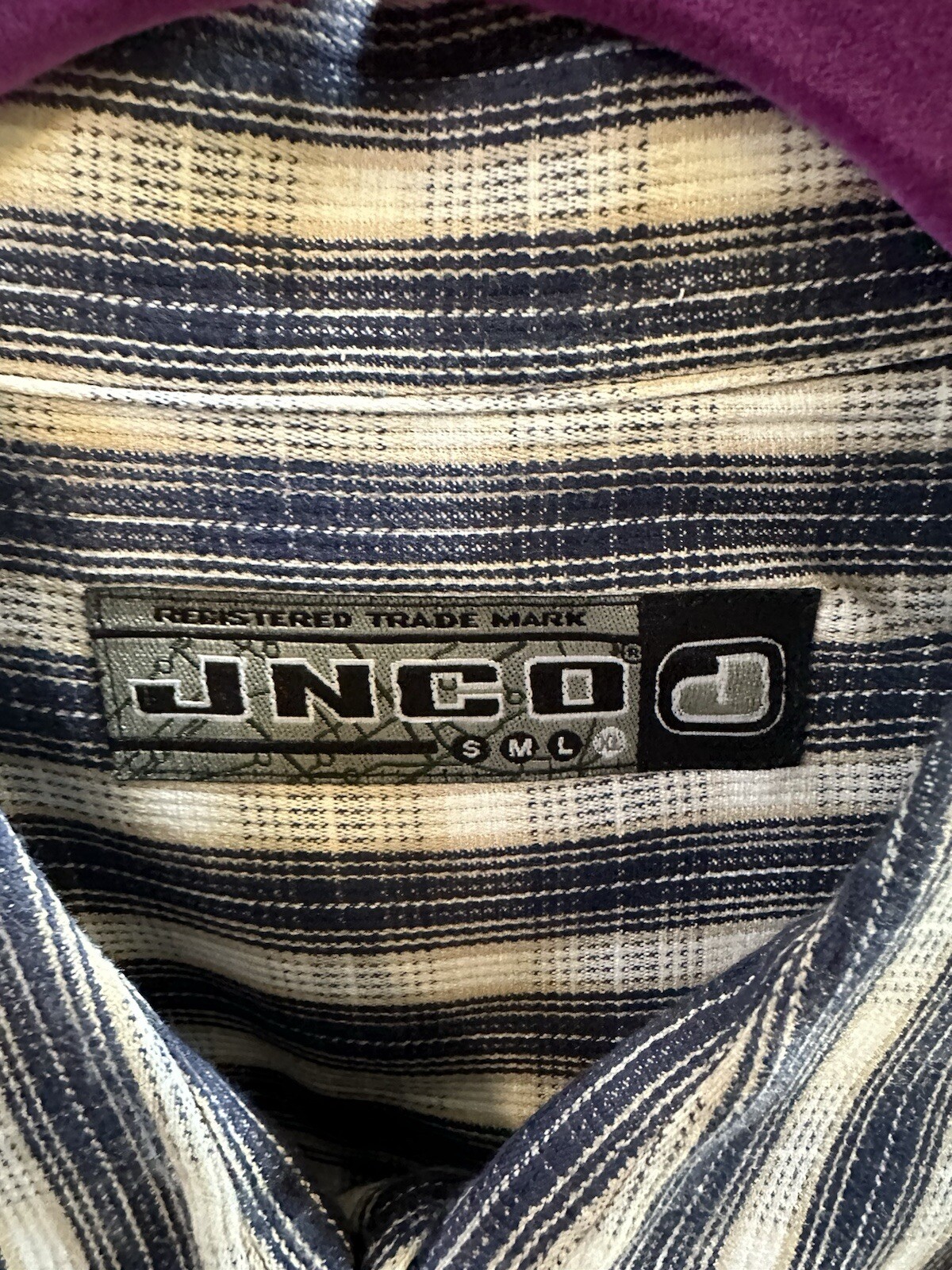 JNCO Men’s Button Up Shirt Blue Beige White Plaid XL Vintage Baggy Y2K Street