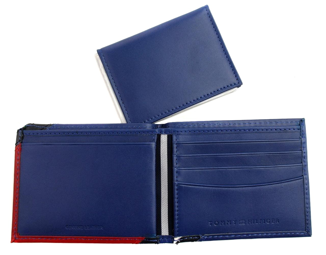 Tommy Hilfiger Men’s Leather Wallet Passcase Billfold Red Navy 31TL22X051
