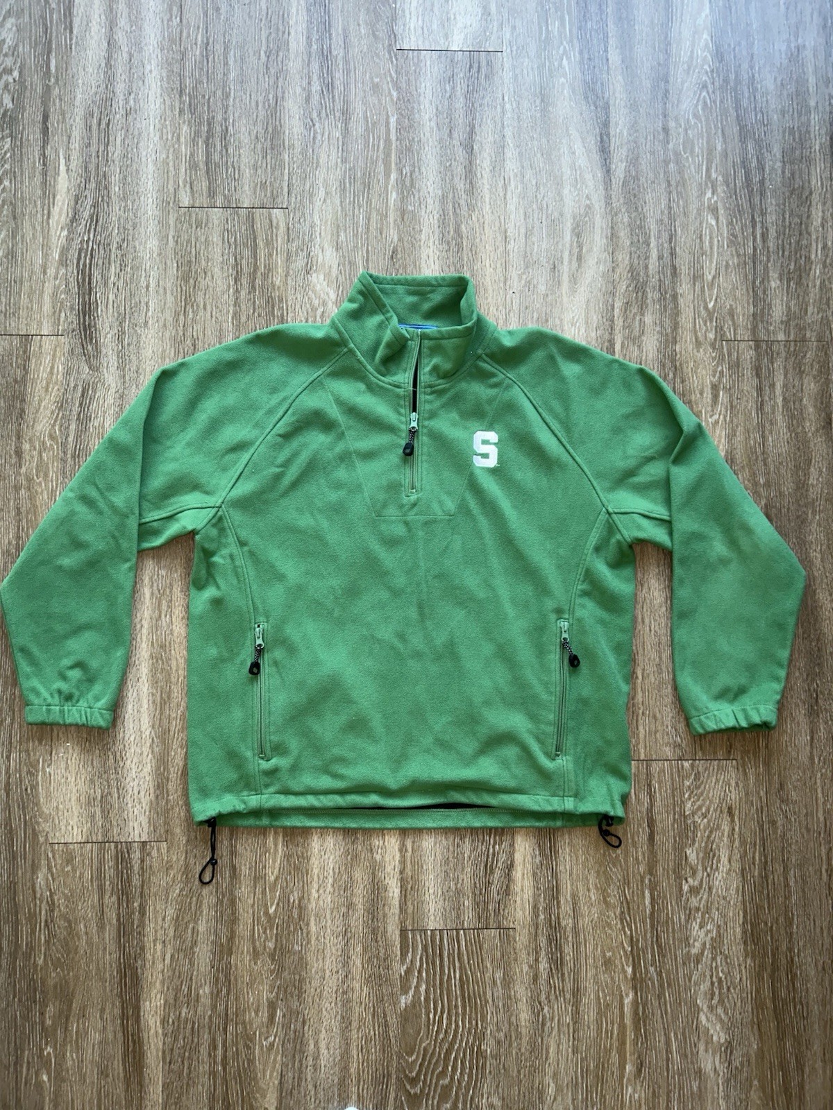 Men’s Green Fleece 1/4 Zip Pullover Sweatshirt M