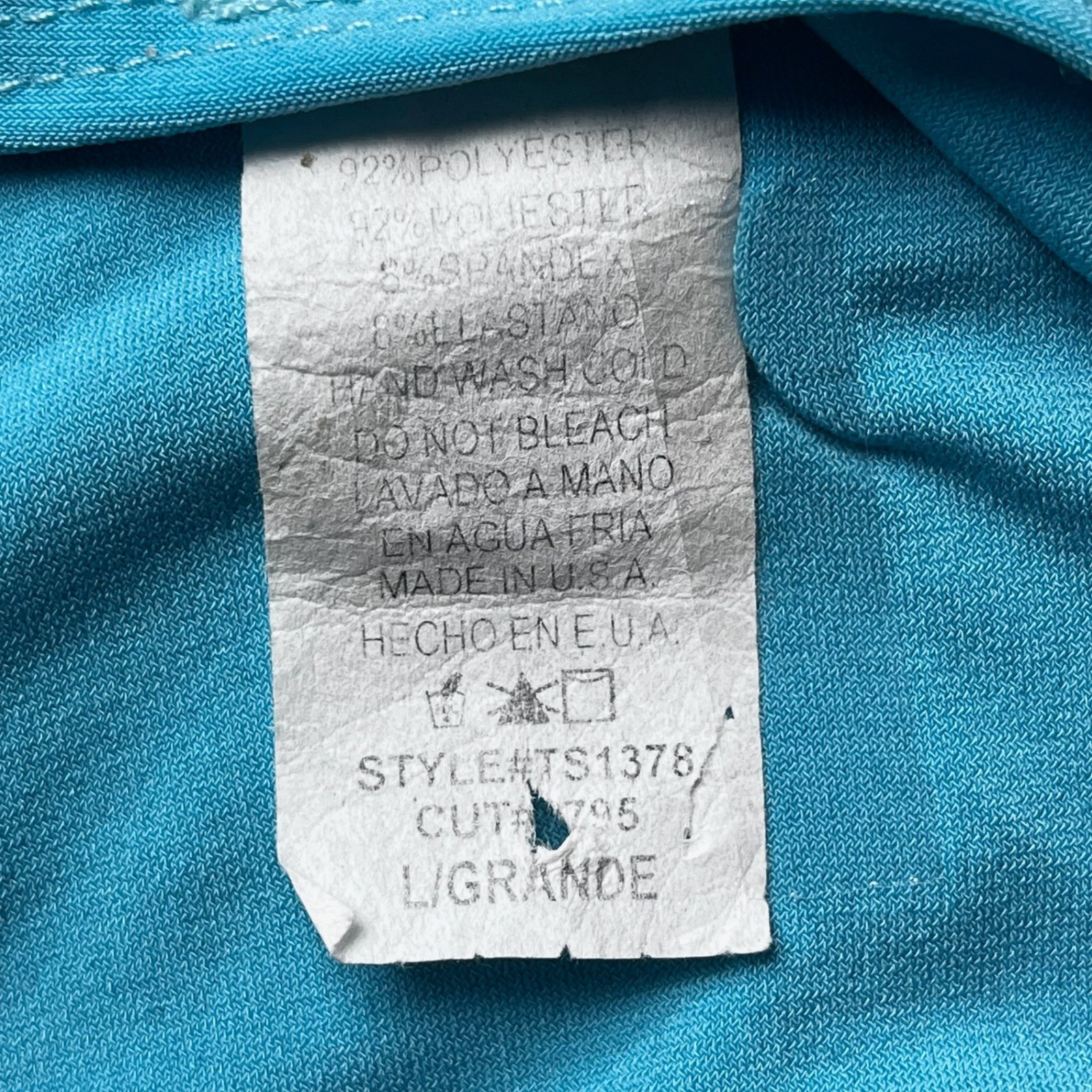 Las Vegas Women Graphic Top Polyester Spandex Large Y2K Souvenir Turquoise