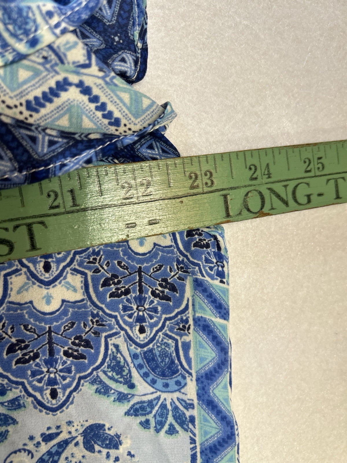 ROSE+OLIVE Blue/White Paisley V-Neck Smocked Flutter Short Sleeve Blouse 1X