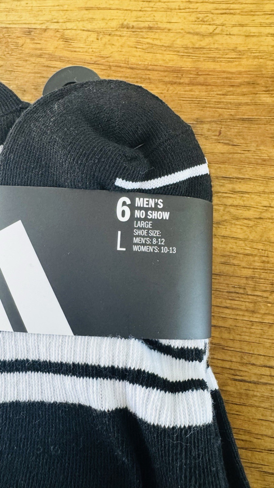 Adidas 6 Pack No Show Socks Black White Striped Large Men’s 8-12 New