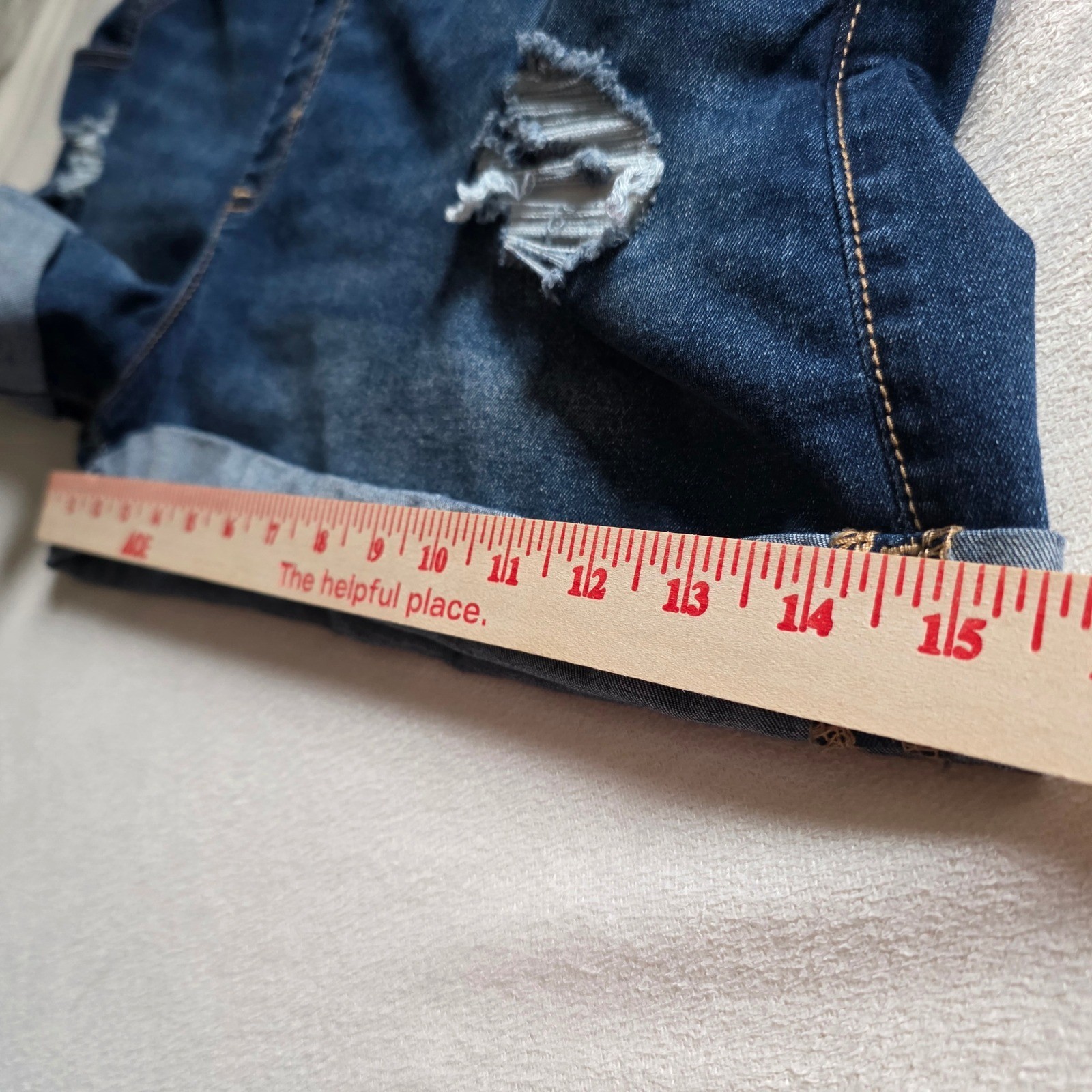 Womens Distressed Denim Shortalls Medium Wash Cuffed Jean Overalls