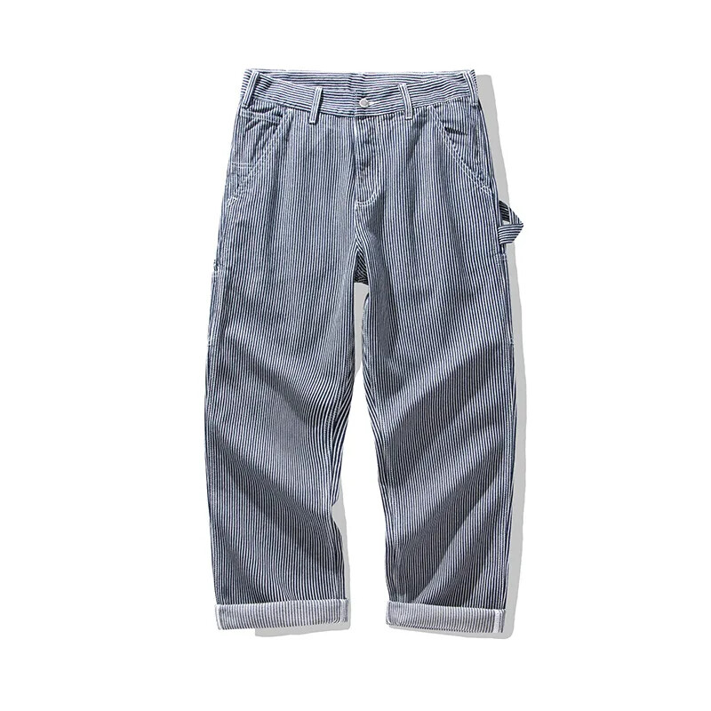 Original Denim Railway Worker Jeans Pants Amikaki Striped Longs Tooling Trousers