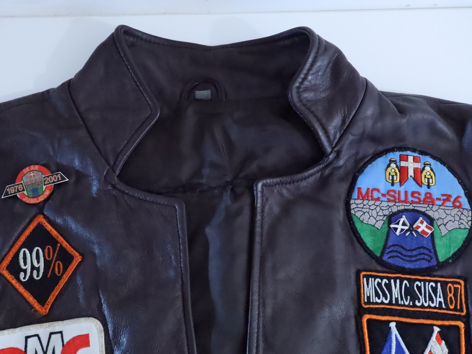 80s 90s Motorcycle Rally Worn Danish Scottish Highland Brown Leather Biker Vest