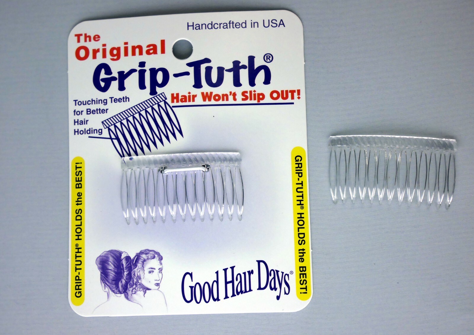 4 Combs x Good Hair Days Grip-Tuth® 1 3/4″ Clear Shorty Combs Made in USA 40162