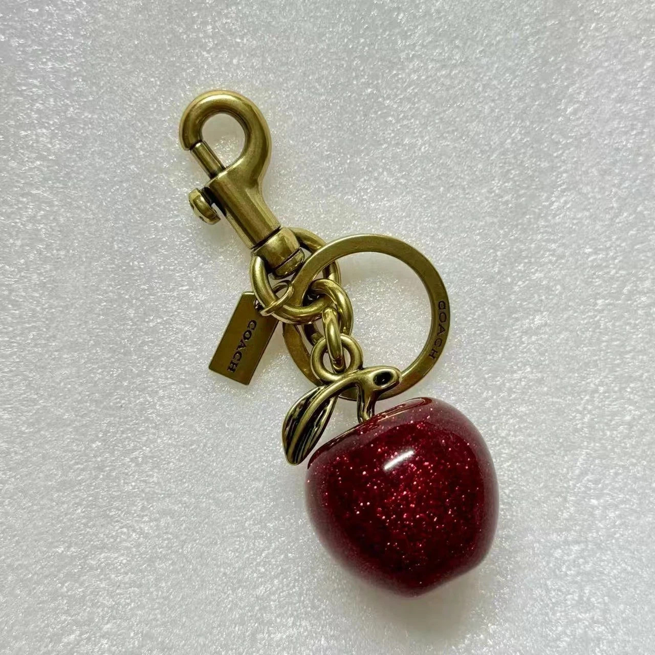 NEW Coach Red Cherry Apple Bag Charm Keychain Resin Metal Brass Purse Decoration