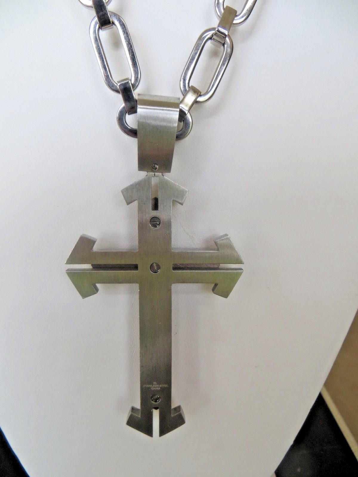 Large Heavy Cross Two Tone CZ Stones & 28 Inch Chain