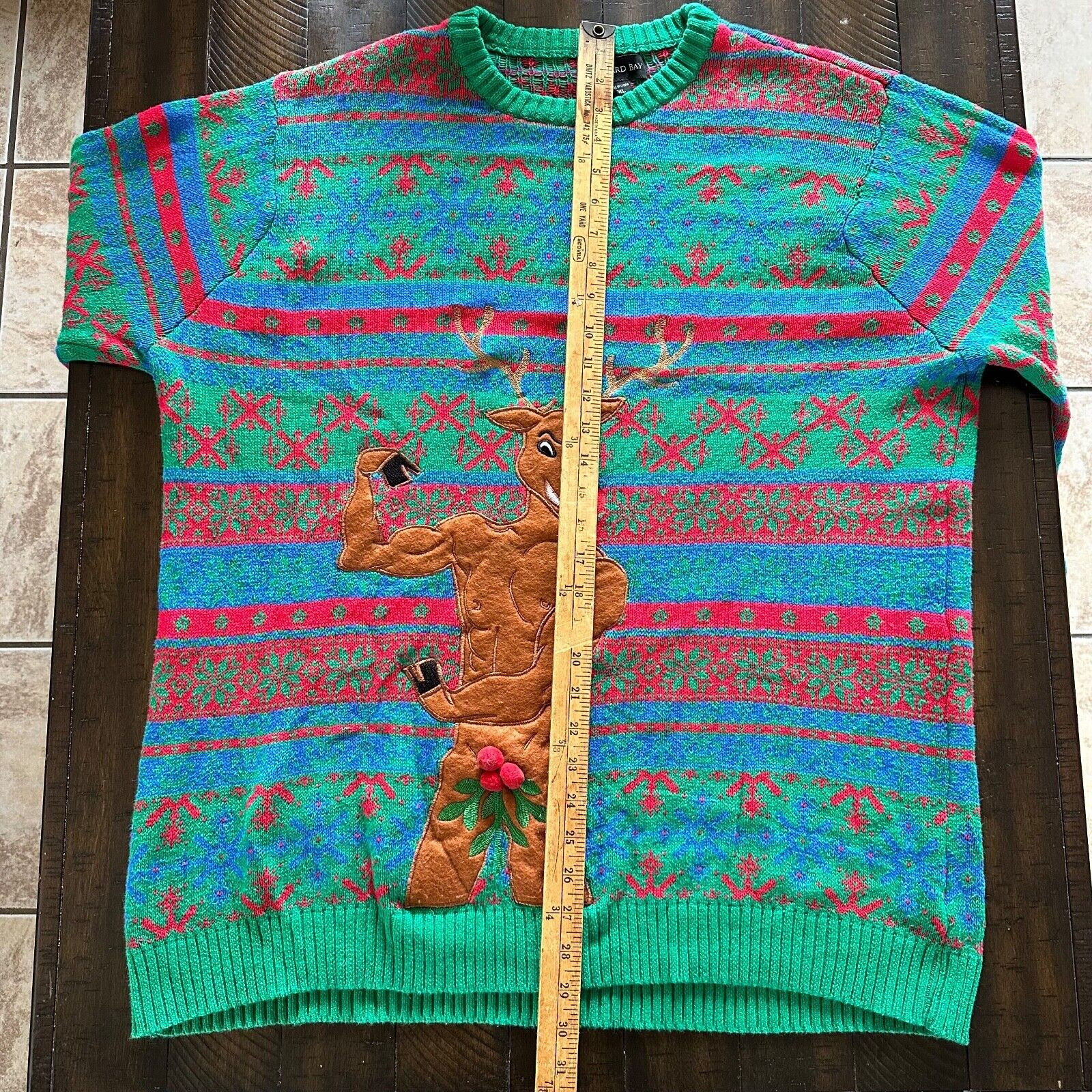 Blizzard Bay Muscle Rudolph Mistletoe Balls Christmas Funny Ugly Sweater Size XL