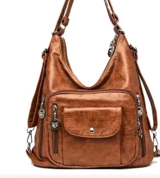 Lot’s Of Pockets Brown Faux Leather Large Purse ,roomy Stylish All Seasons