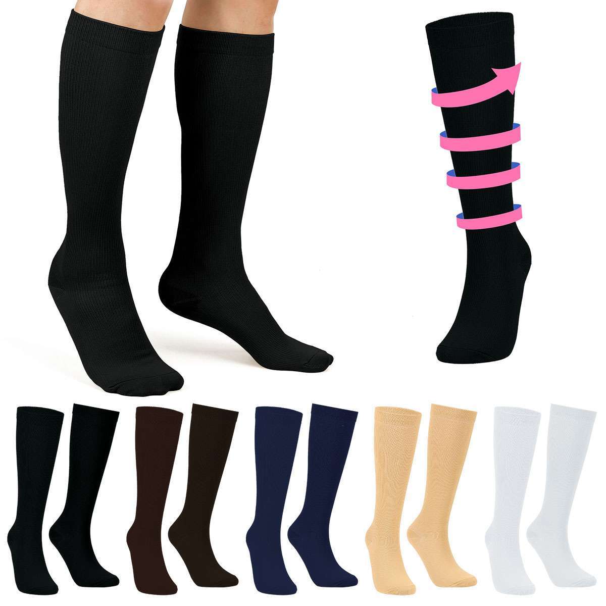 S M L XL 2XL 3XL 4XL Wide Calf Plus Size Compression Socks Women Men 20-30mmHg