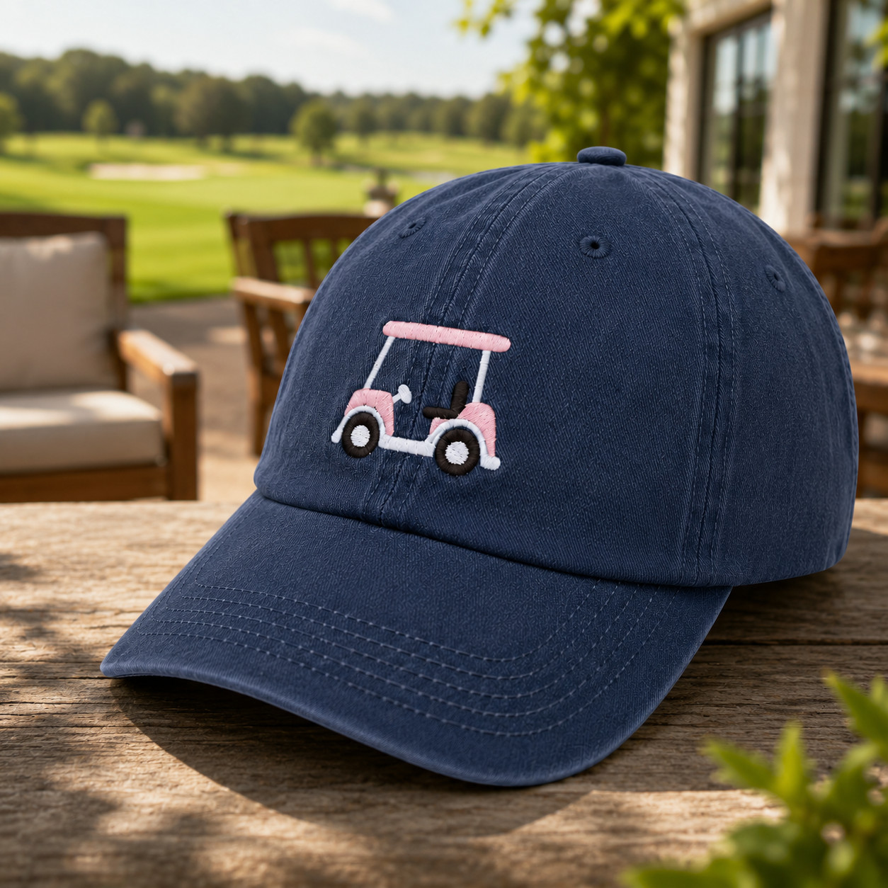 Embroidered Golf Cart Baseball Hat, Country Club Sporty Dad Cap