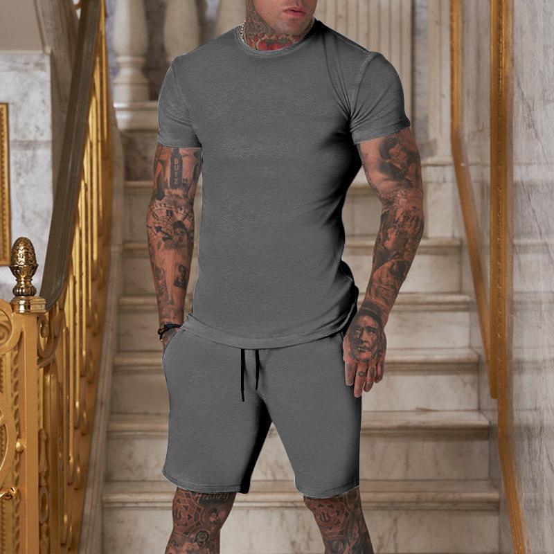 Men’s Summer Outfit 2-Piece Set Sweatsuit Short Sleeve T Shirts & Shorts Set Hot