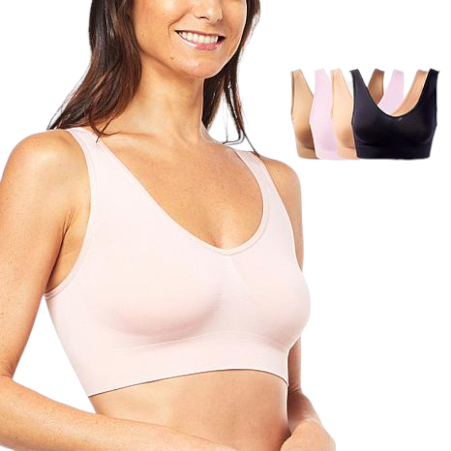Rhonda Shear 4-Pack Seamless Ahh Bra Black/Suntan/Warm Beige/Pink
