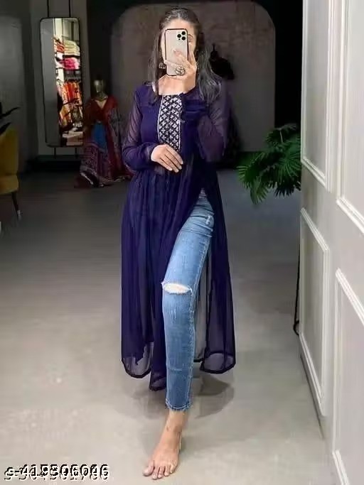 Readymad Georgette Embroidered Kurta/kurti For Women’s Party Festive Outfit Gift