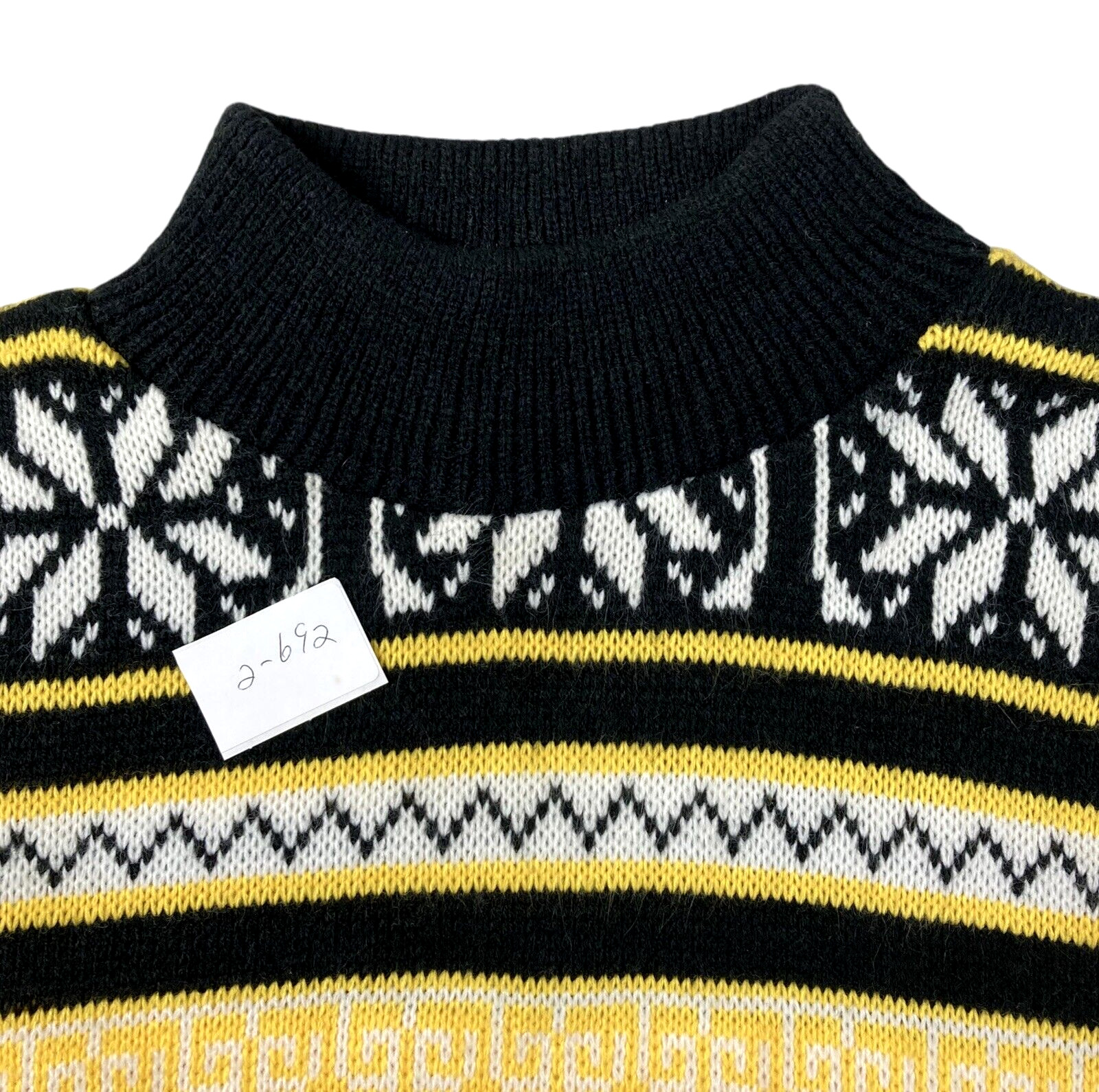 Vtg World Trade Knits Fair Isle Sweater Mock Neck Women’s S Acrylic Yellow Black