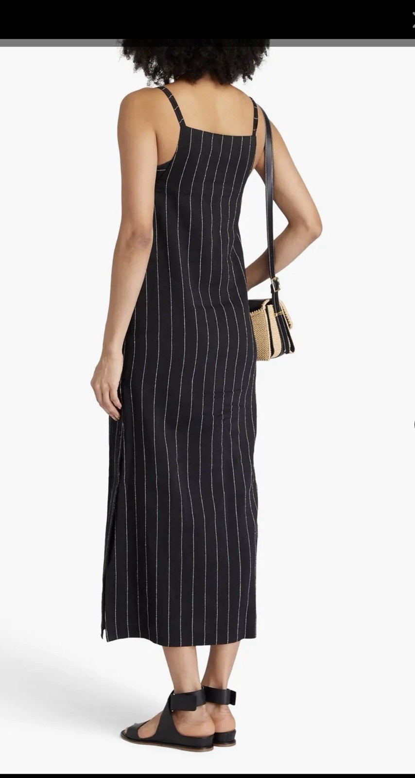 Navy Pinstripe Midi Dress Fully Lined Minimalist Pullover Designer Style M