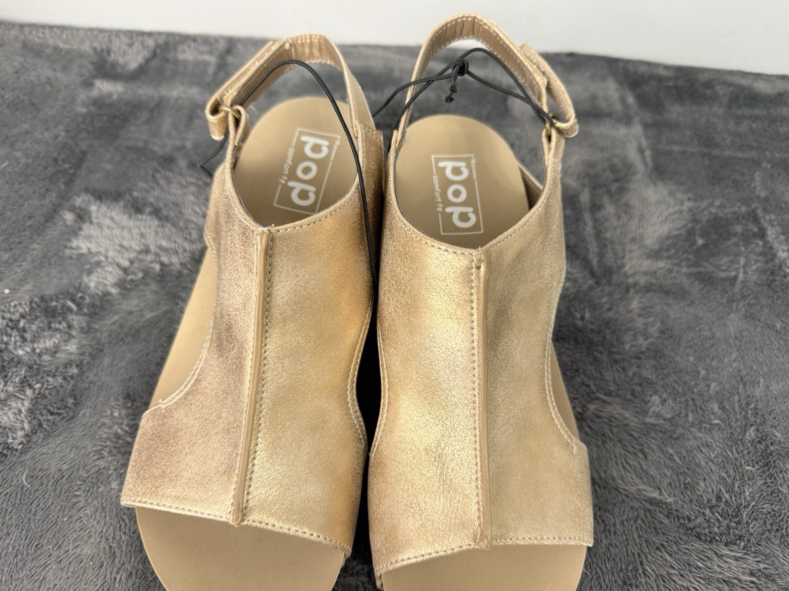 POP 9.5 M Metallic Gold Comfort Fit Wedge Sandals Slingback Shoes Women