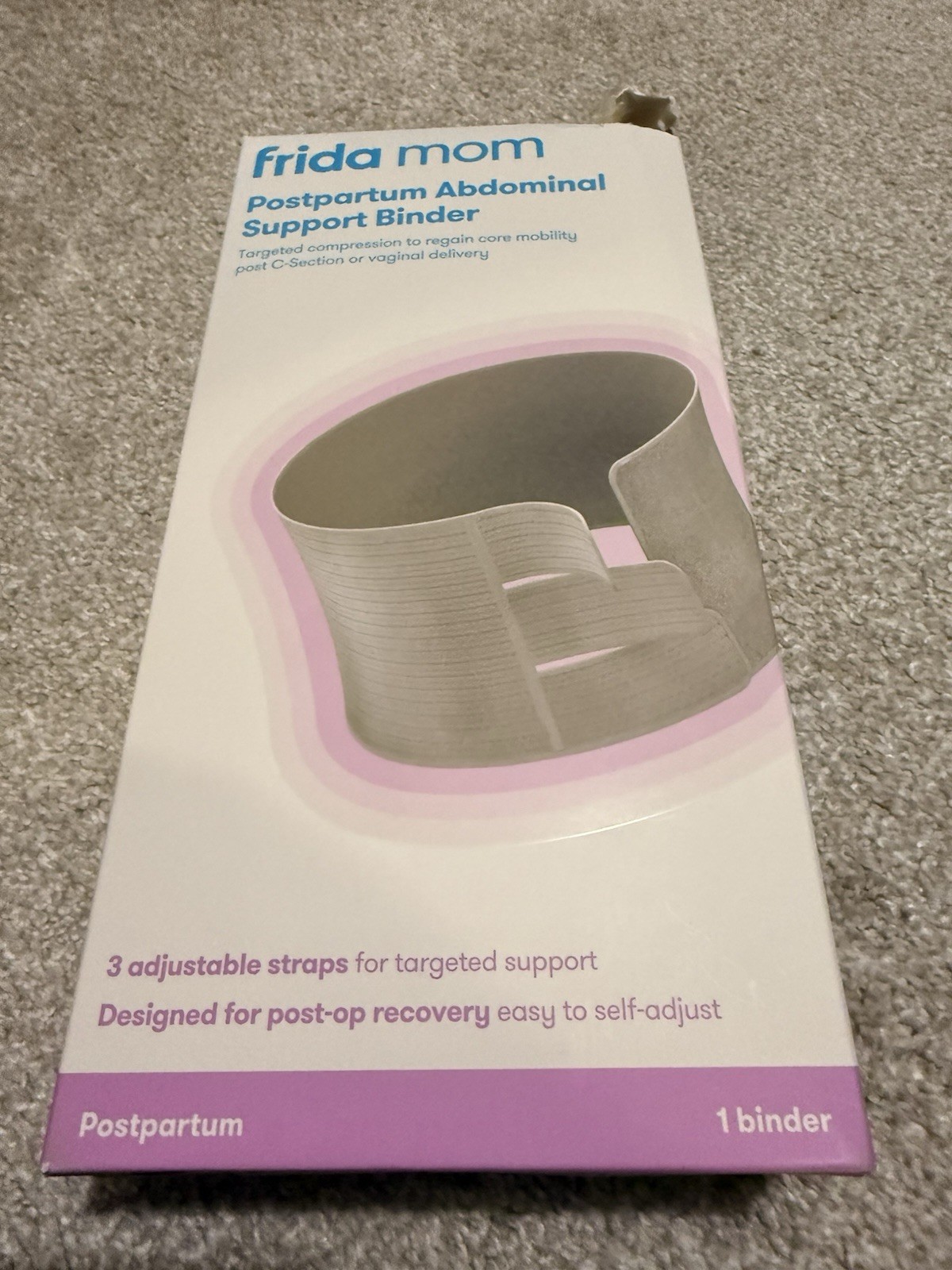 Frida Mom Postpartum Abdominal Support Binder Mesh Adjustable Strap Gray 1 Pack