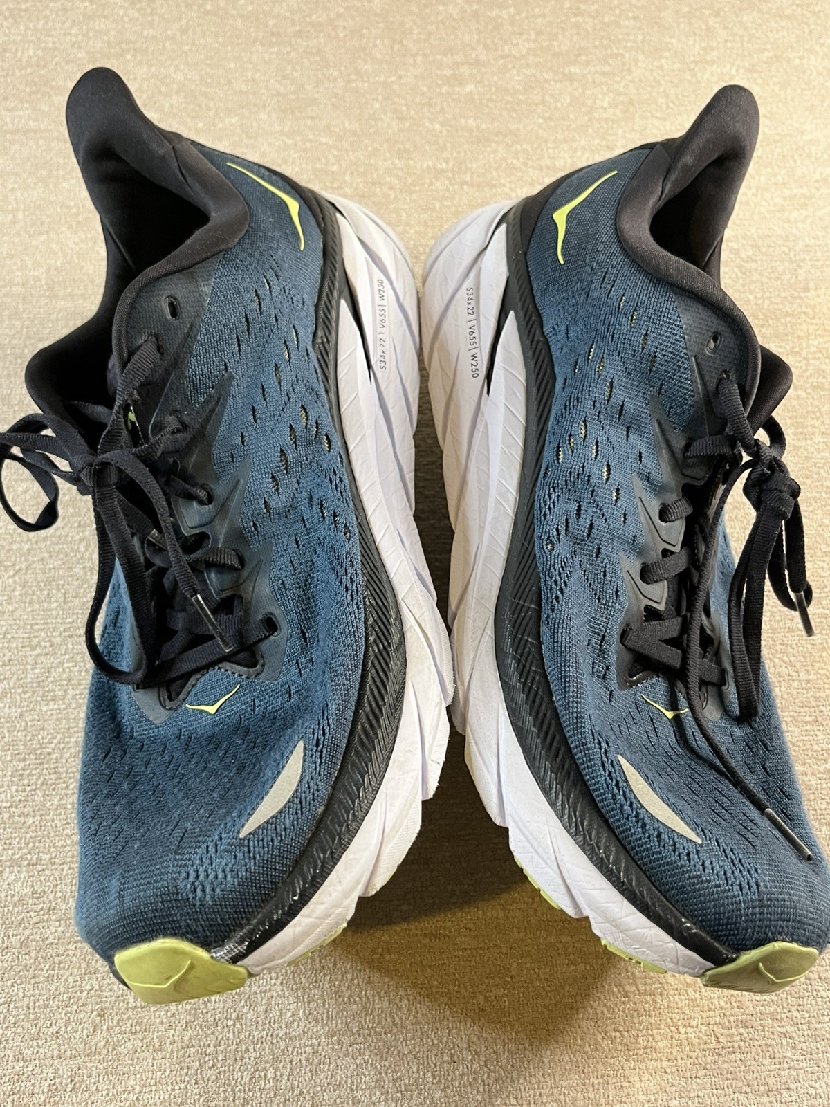 Hoka One One Clifton 8 Shoes Mens Size 12D Blue Wide Running Cushioned Sneaker