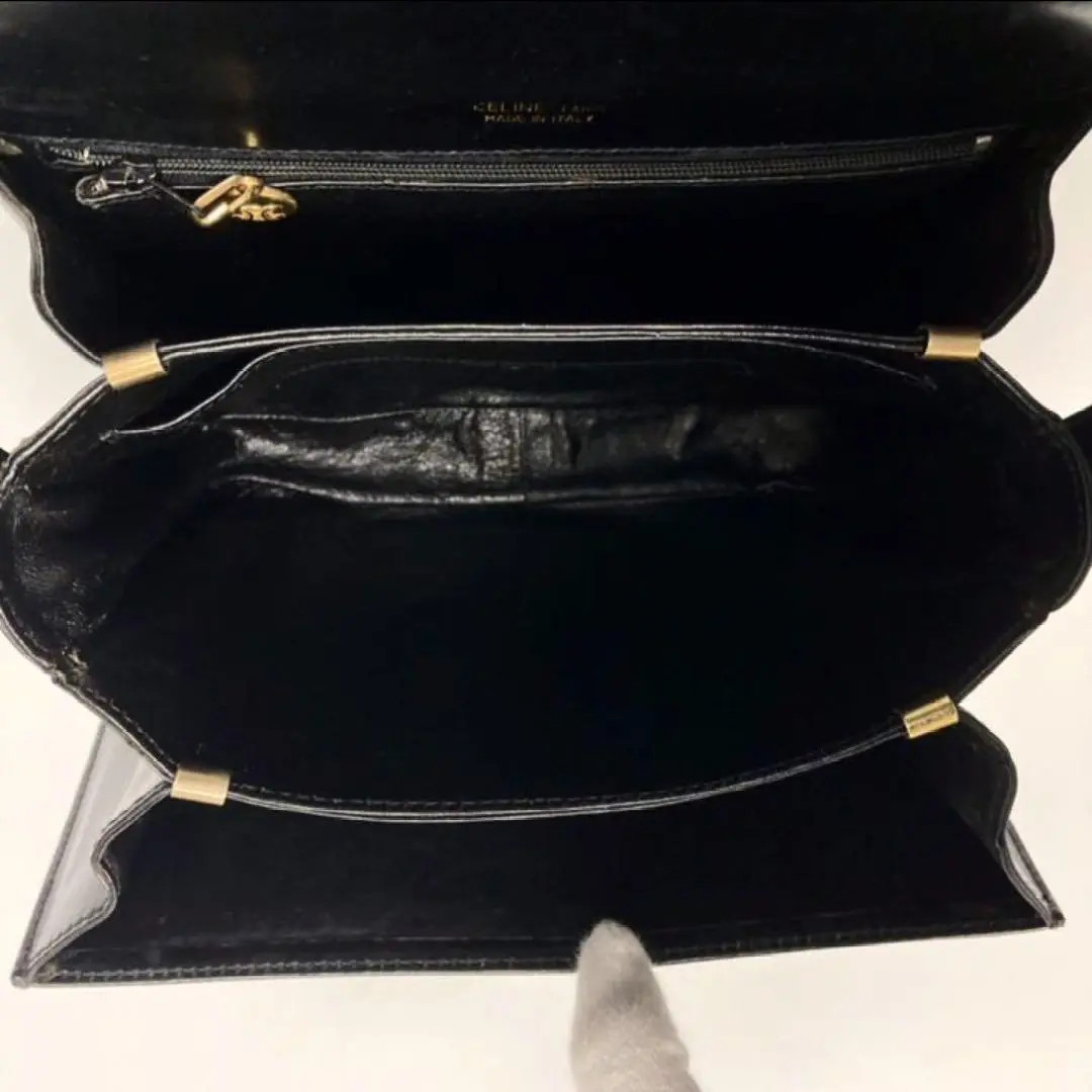 Celine Shoulder Bag Carriage Logo Box Calf Leather Vintage Rare Japan Used FS