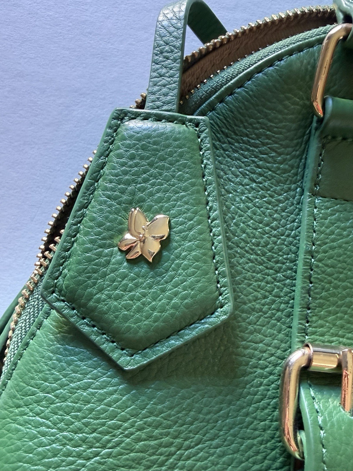 Ora Delphine Green Pebbled Satchel Top Handle Detachable Strap Gold Zip