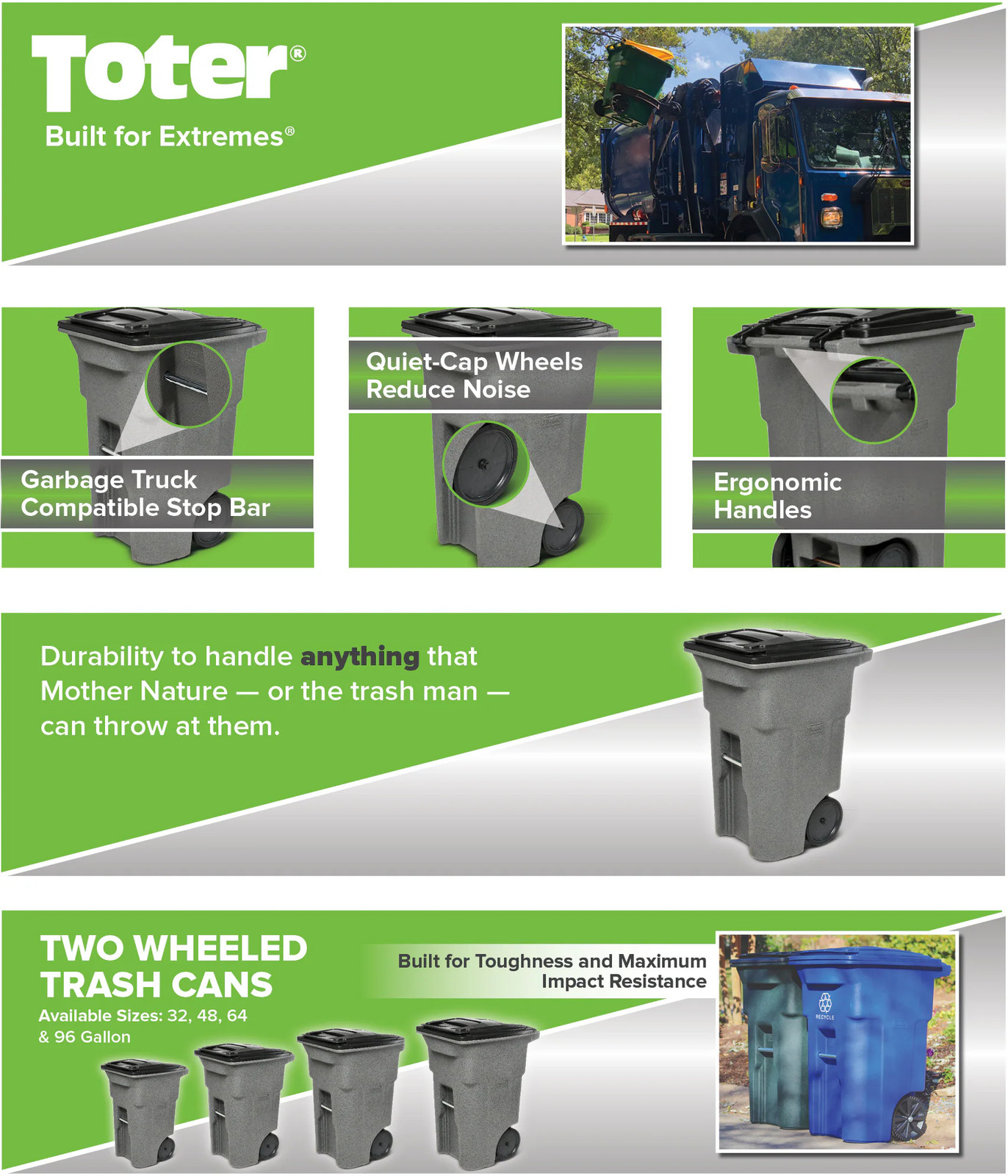 Toter 64 Gallon Brownstone Plastic Wheeled Hinged Lid Trash Can|12336