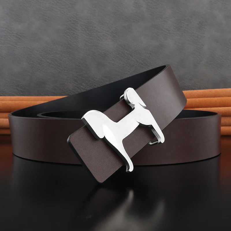 Genuine Leather Belt 3.8cm Slide Buckle Stainless Steel Horse Men Waistband