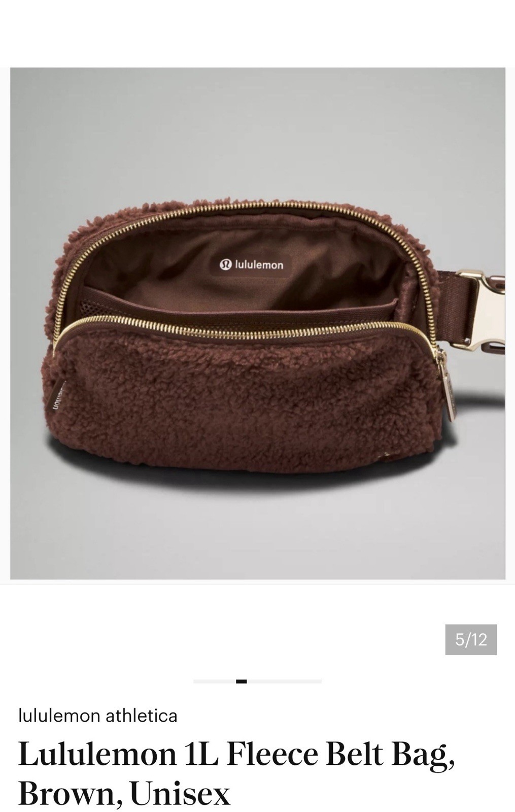 NWOT Lululemon Everywhere Belt Bag 1L Brown Sherpa Fleece Gold Hardware Auth