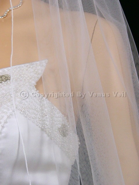 1T White Bridal Cathedral Length Pencil Edge Wedding Veil