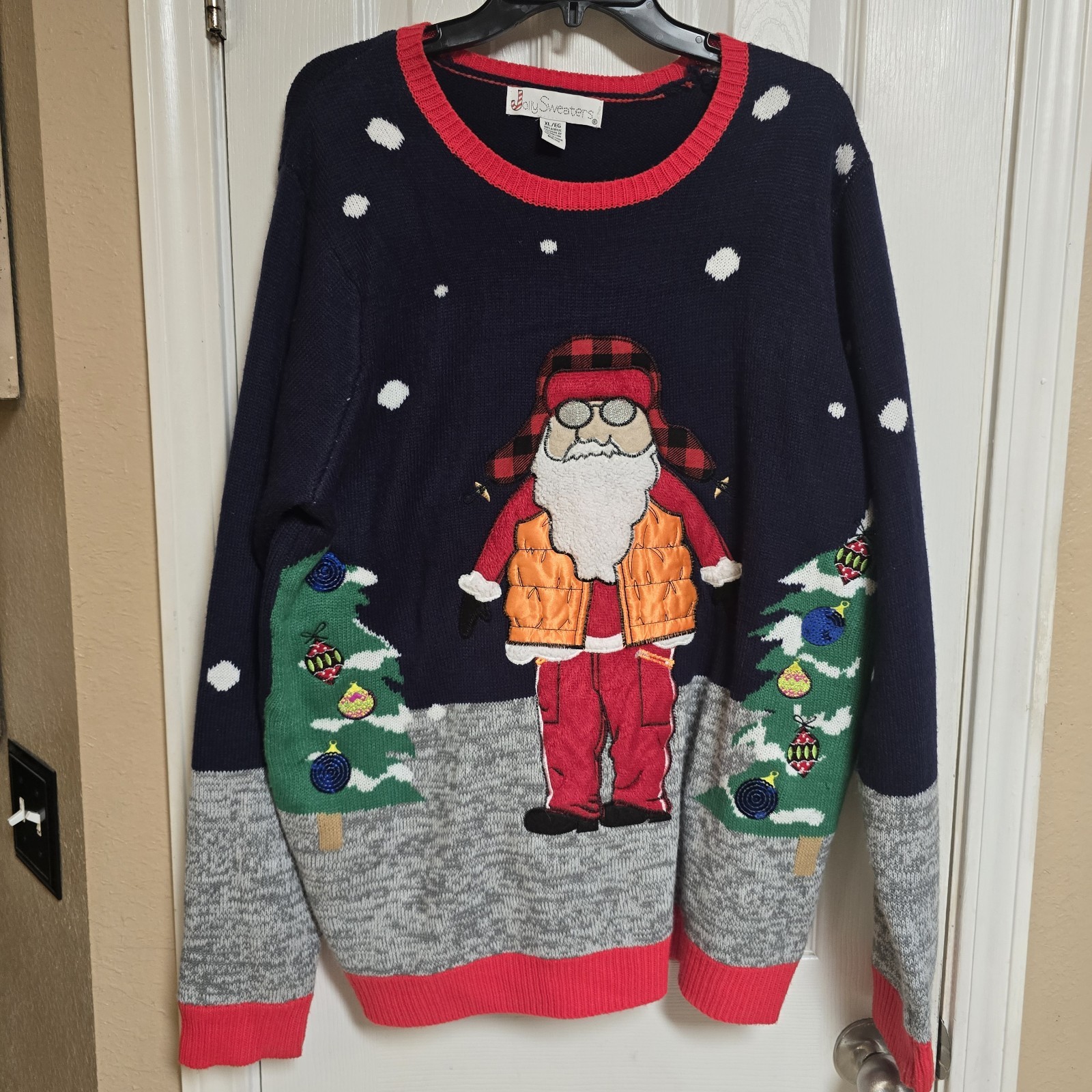 Jolly Sweaters Hunting/Camping Santa Ugly Christmas Sweater Men’s Size XL