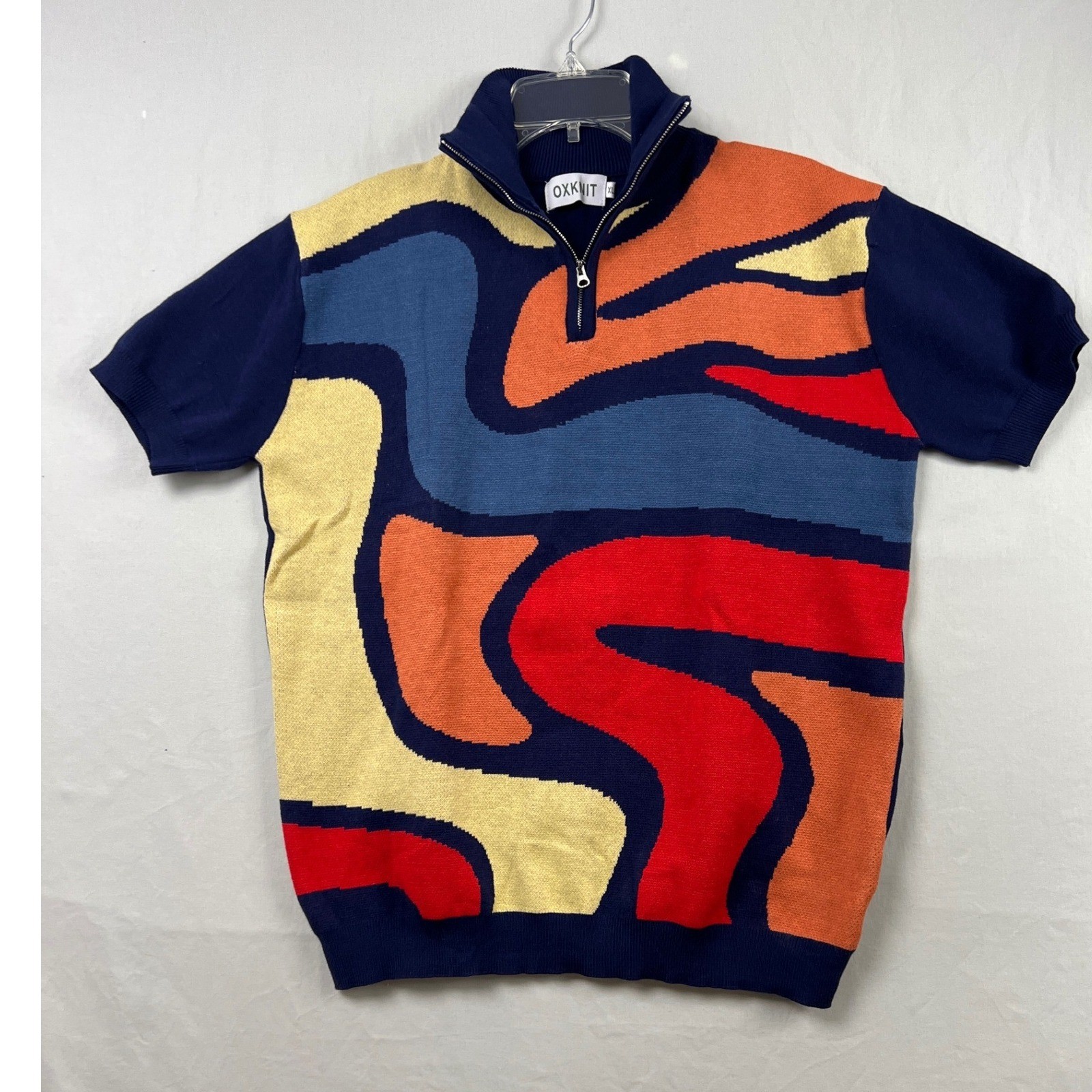 OXKNIT 1/4 Zip Sweater Men XLPullover Multicolor Abstract Swirl Short Sleeve
