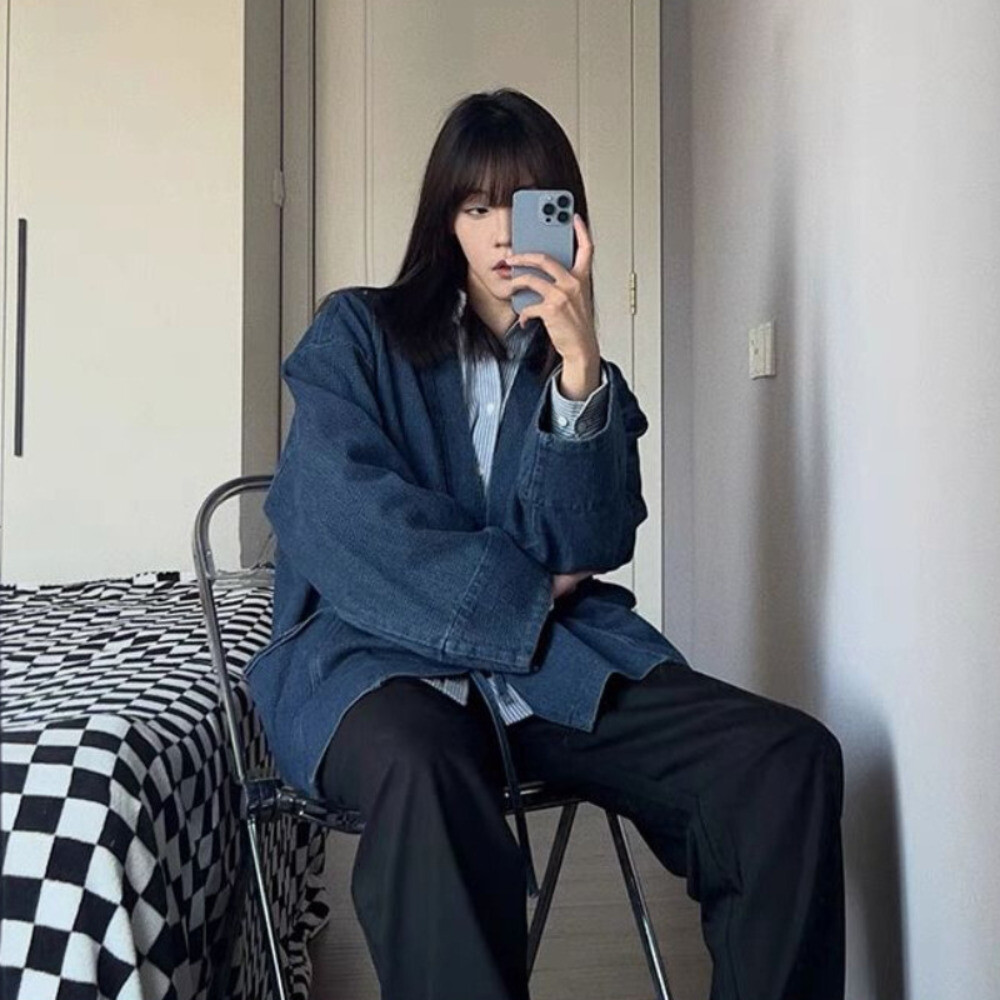 Unisex Adult Casual Denim Kimono Cardigan Jacket Loose Haori Outwear Coat Summer