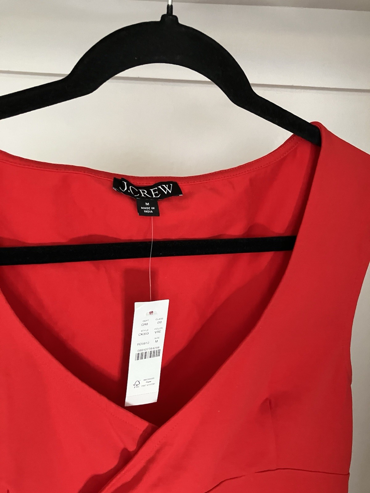 NWT J. Crew Medium Stretch Cotton Cap-sleeve Crossover Shirt Red