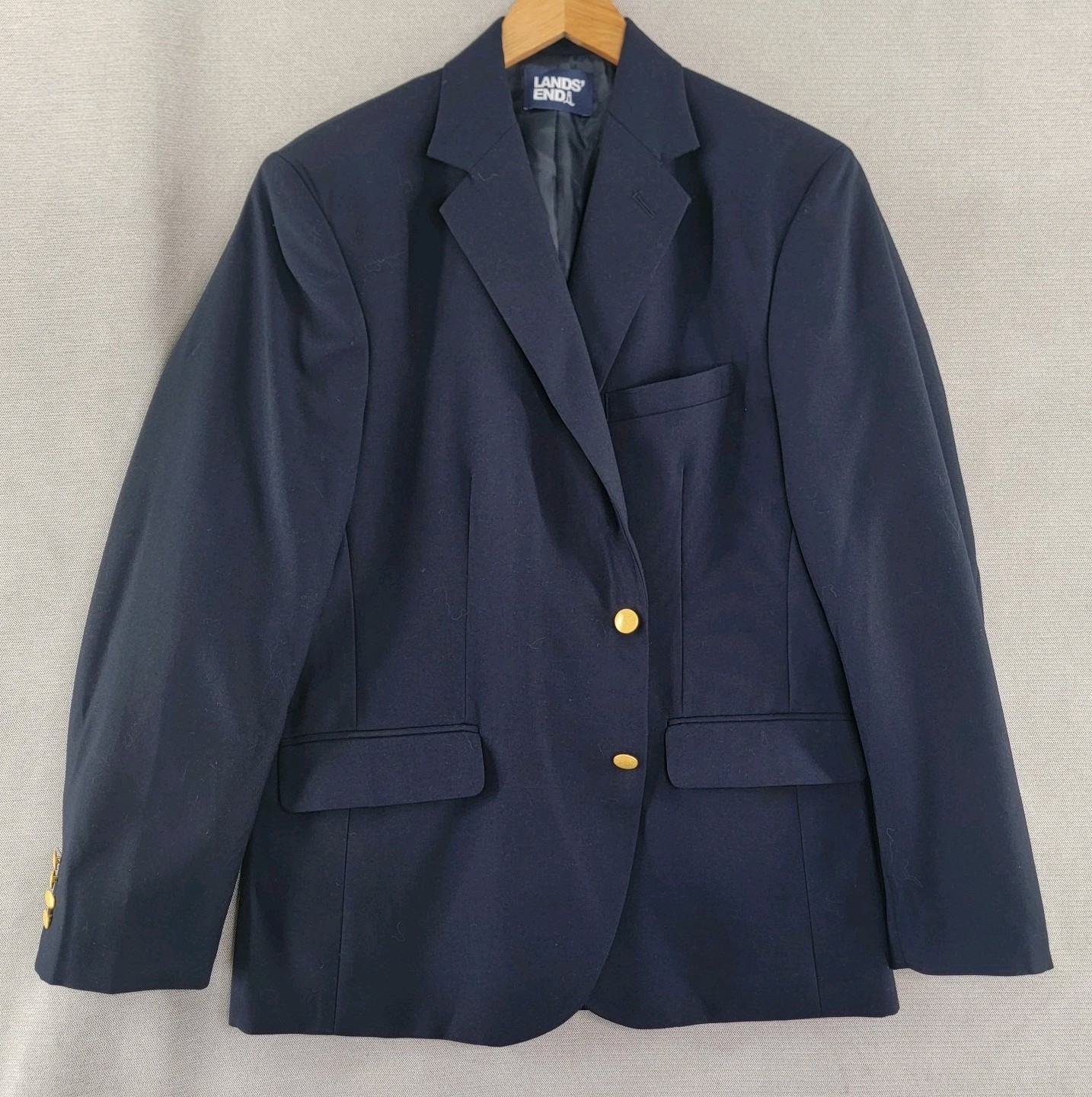 Lands End Mens Blazer Wool Navy Blue Gold Button Jacket Sport Coat Size 42R