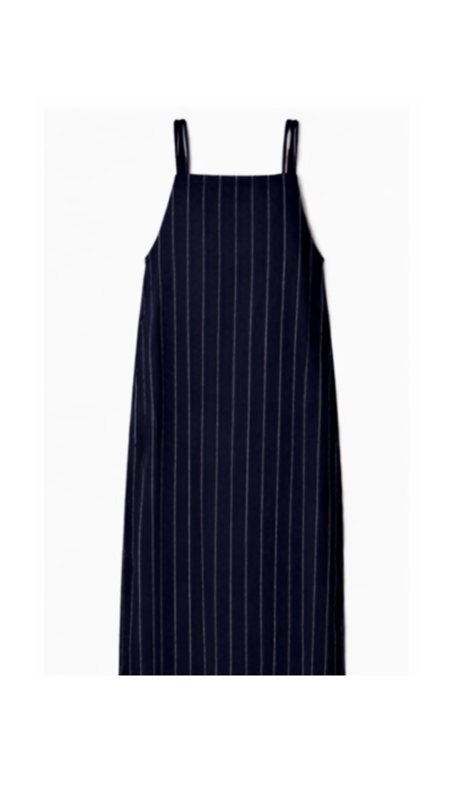 Navy Pinstripe Midi Dress Fully Lined Minimalist Pullover Designer Style M