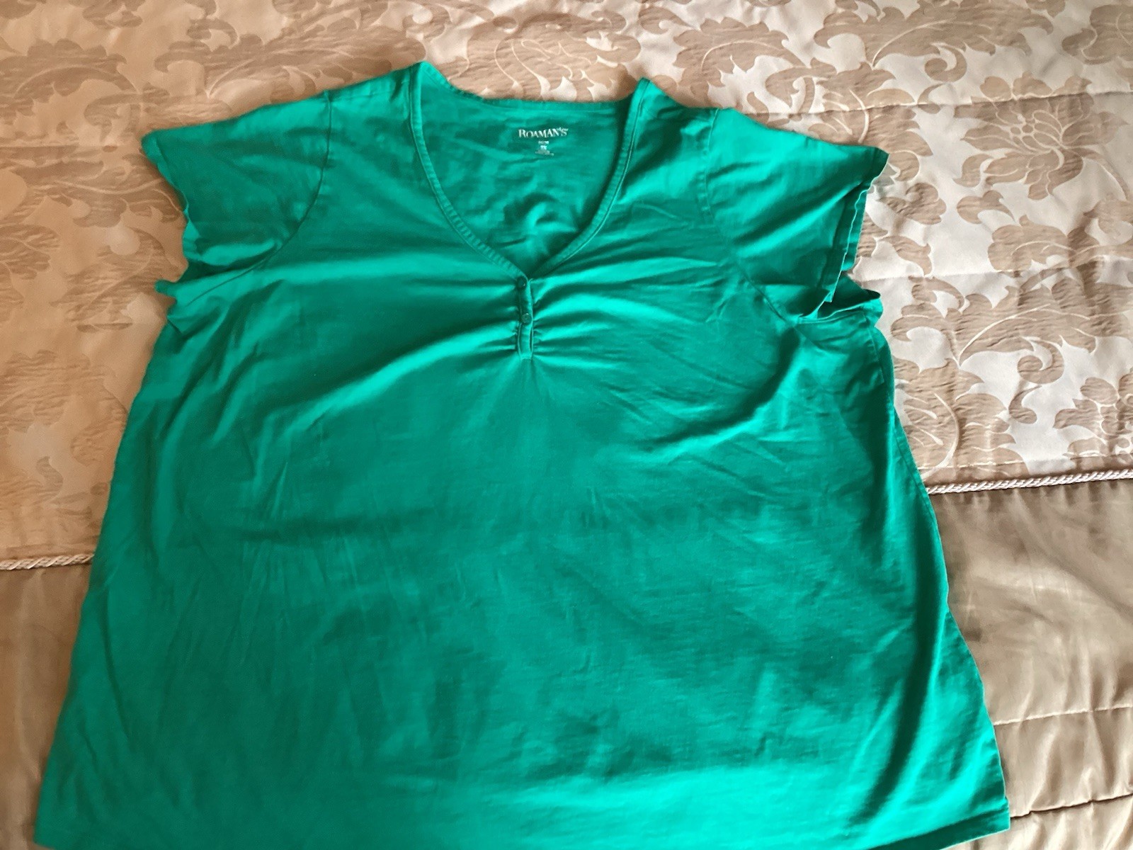 Romans Womens Green Pull Over Shirt Top Short Sleeve 2X 100% Cotton