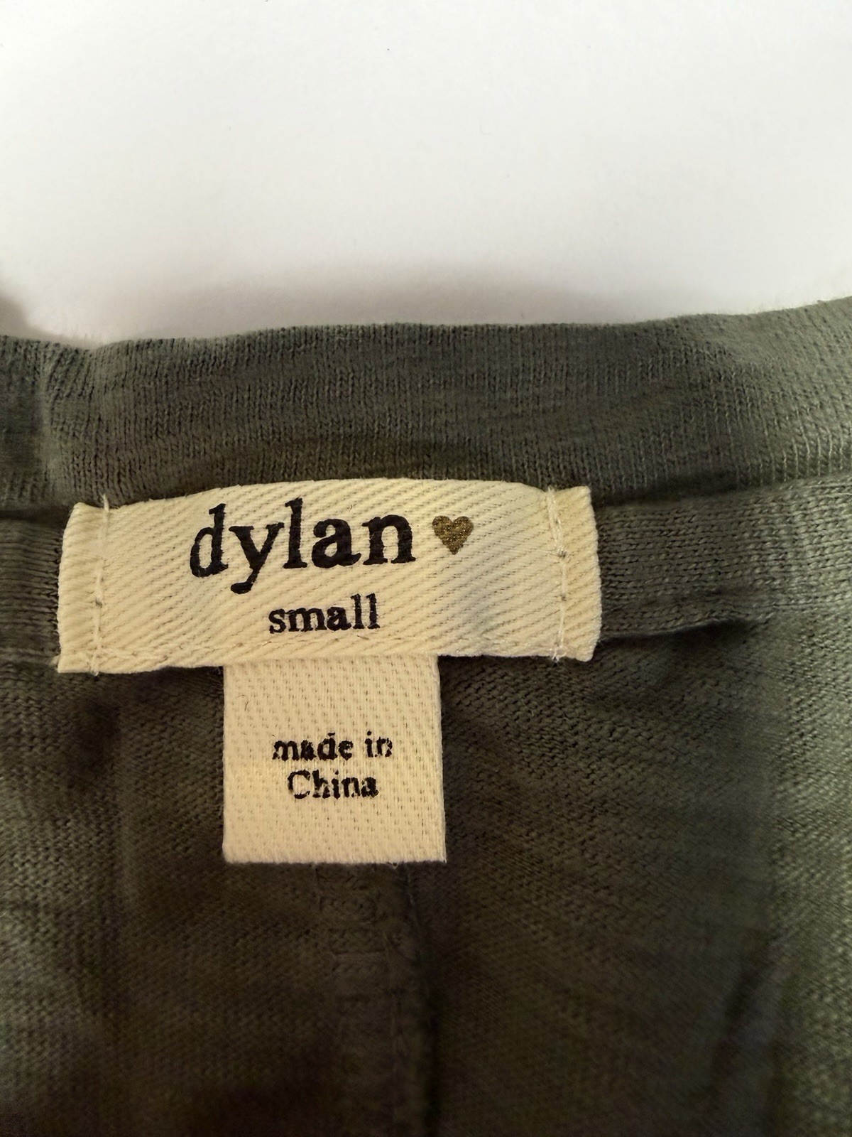 Dylan Olive Green V-Neck Long Sleeve Top Cotton Slub Basic Tee Size S