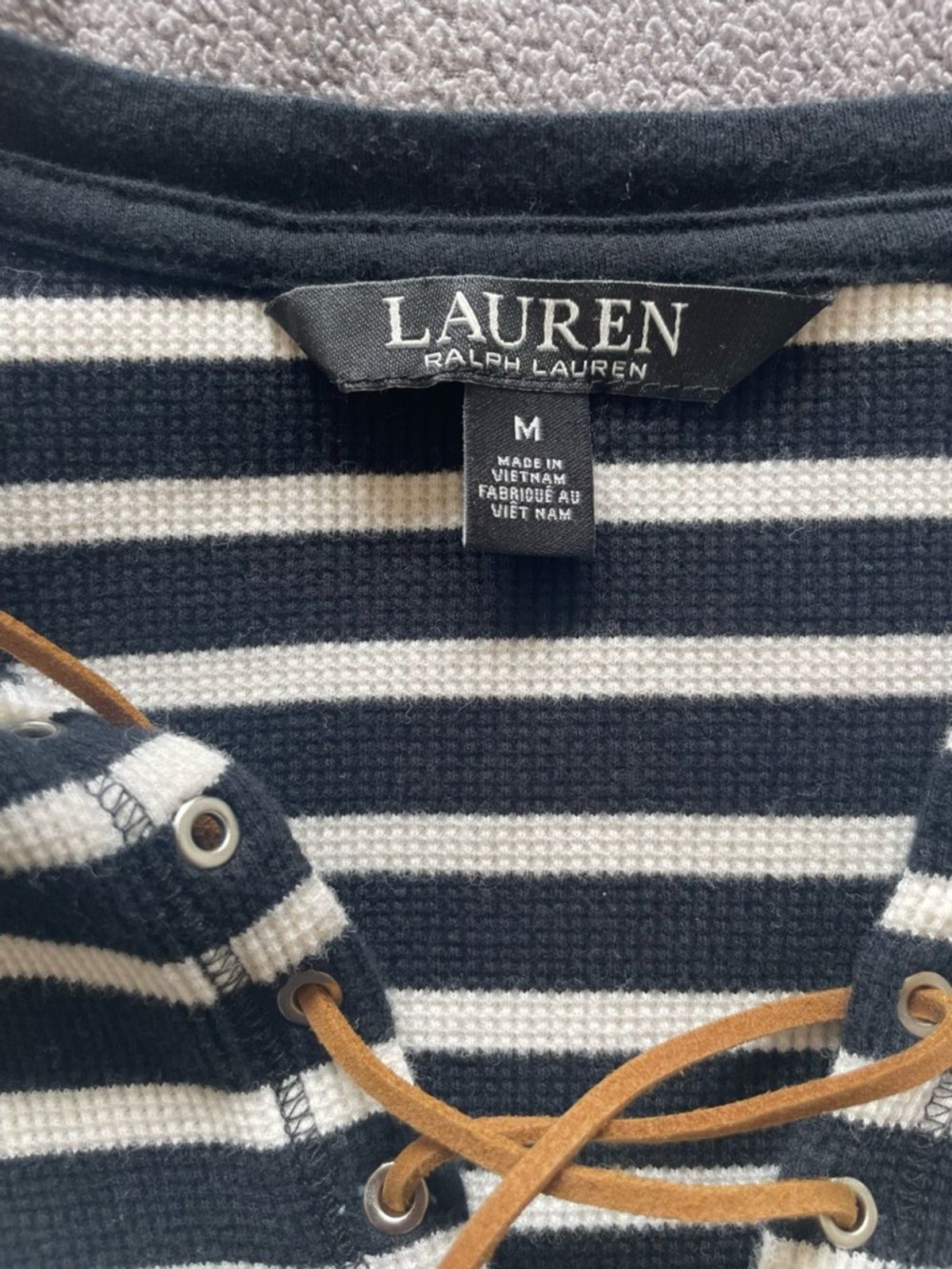 Lauren Ralph Lauren Striped Lace-Up Top Womens Black White Nautical – Medium