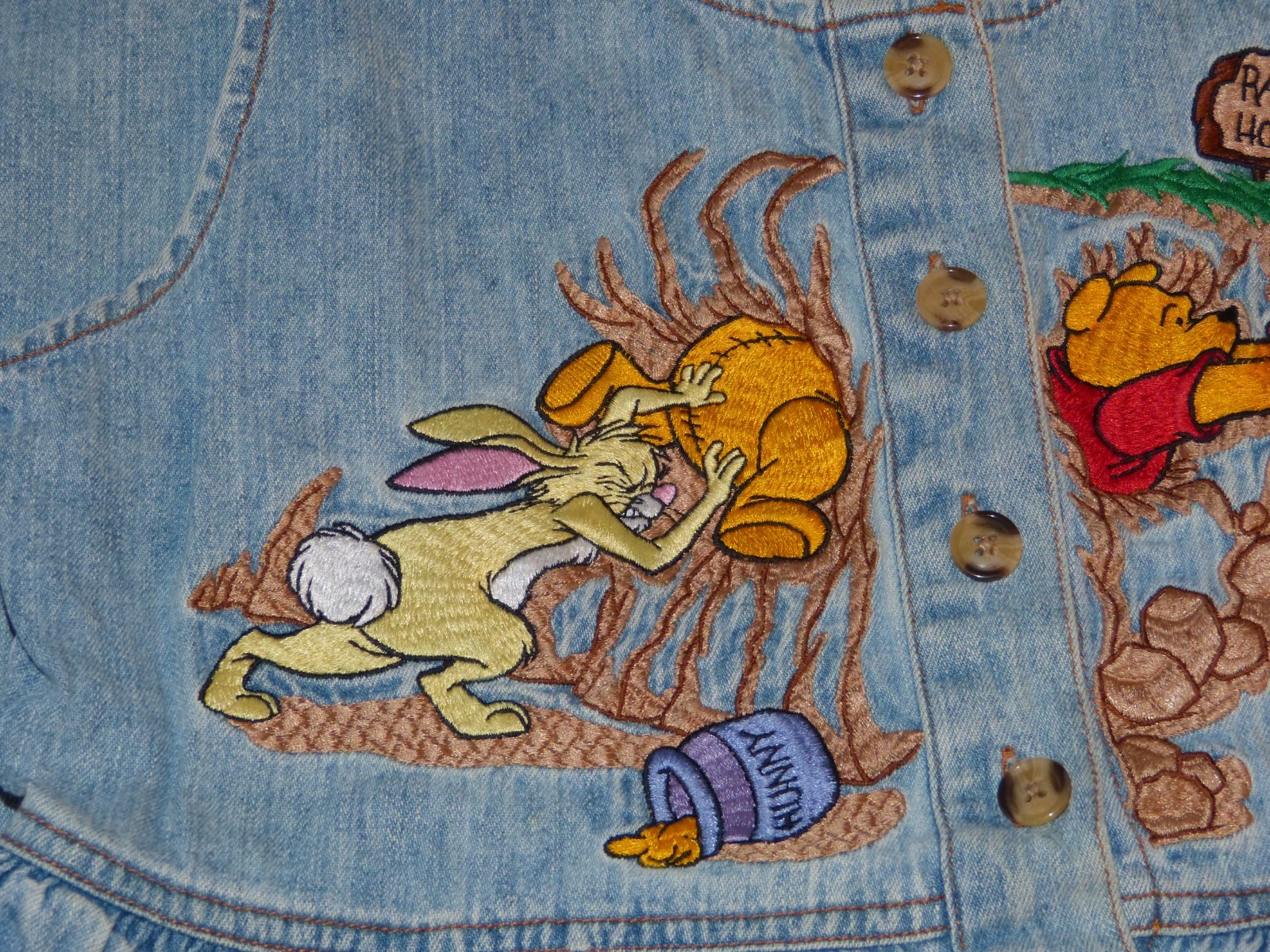 Vintage Disney Winnie The Pooh,Tigger,Rabbit Denim MIDI Dress embroidered Large
