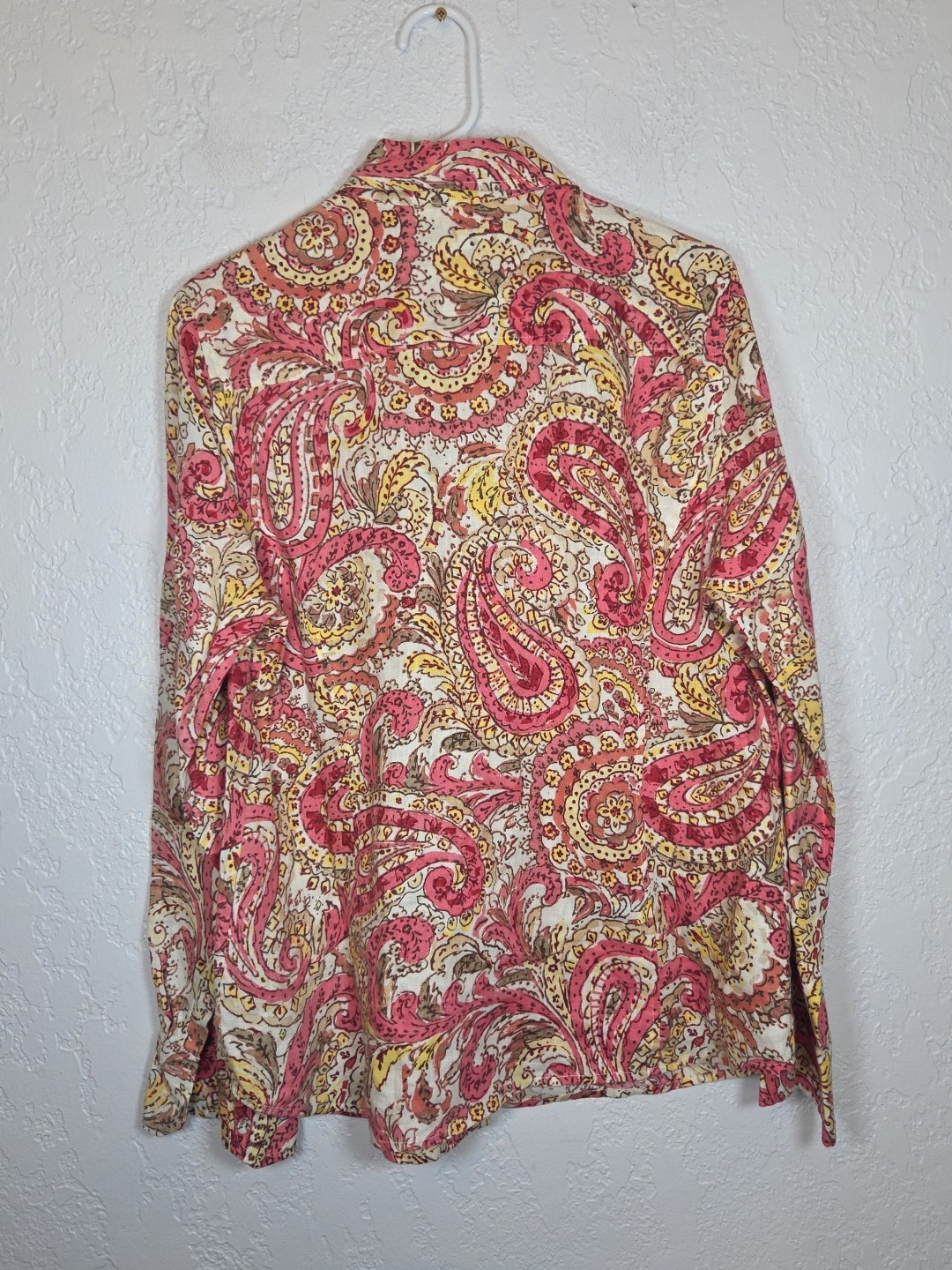 Charter Club Pink Paisley Printed Button Down Pockets Linen Shirt Size 12