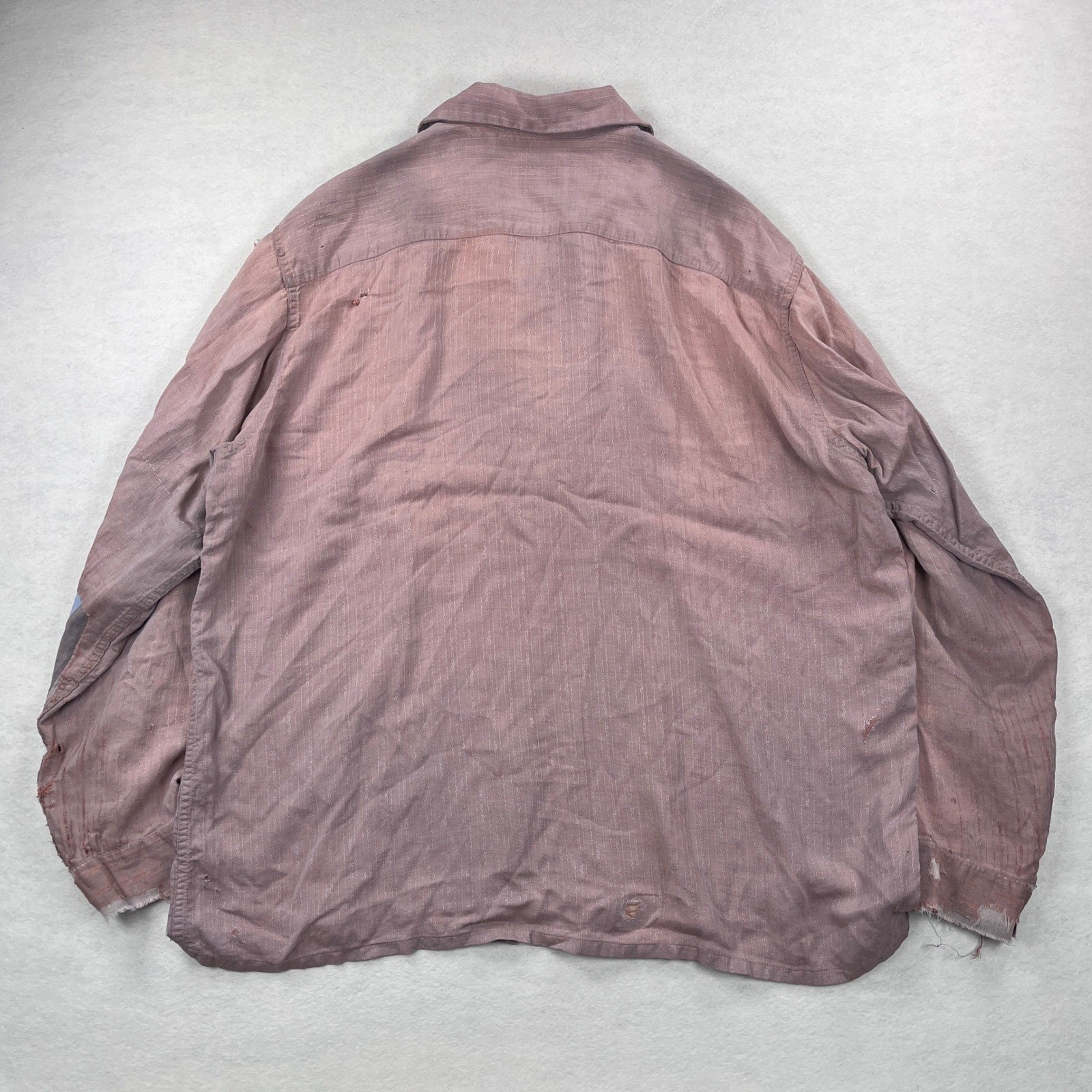 Vintage 50s 60s Wings Mauve Wavy Rayon Gab? Stripe Button Up Shirt XL Patched