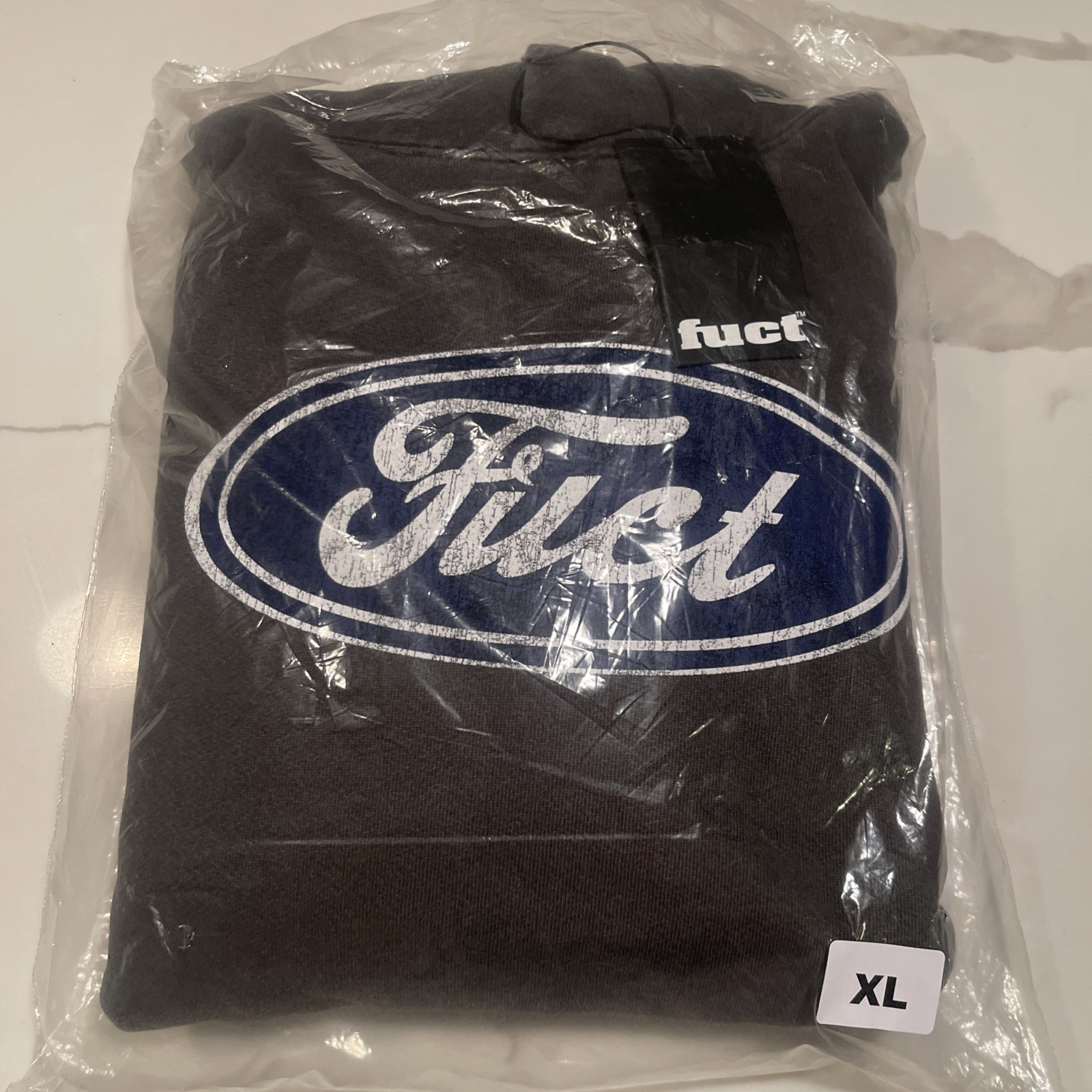 FUCT Ford Oval Logo Pullover Hoodie Extra Large Black Vintage VTG XL Parody