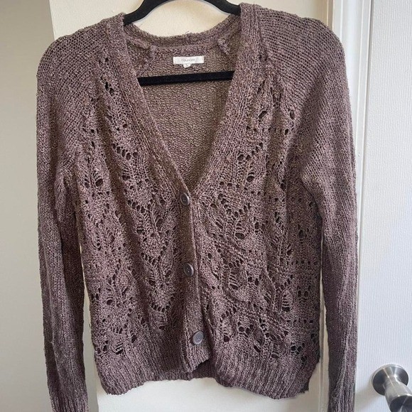 Maurices Womens Pointelle Knit Button Front Cardigan Mauve Brown Size S