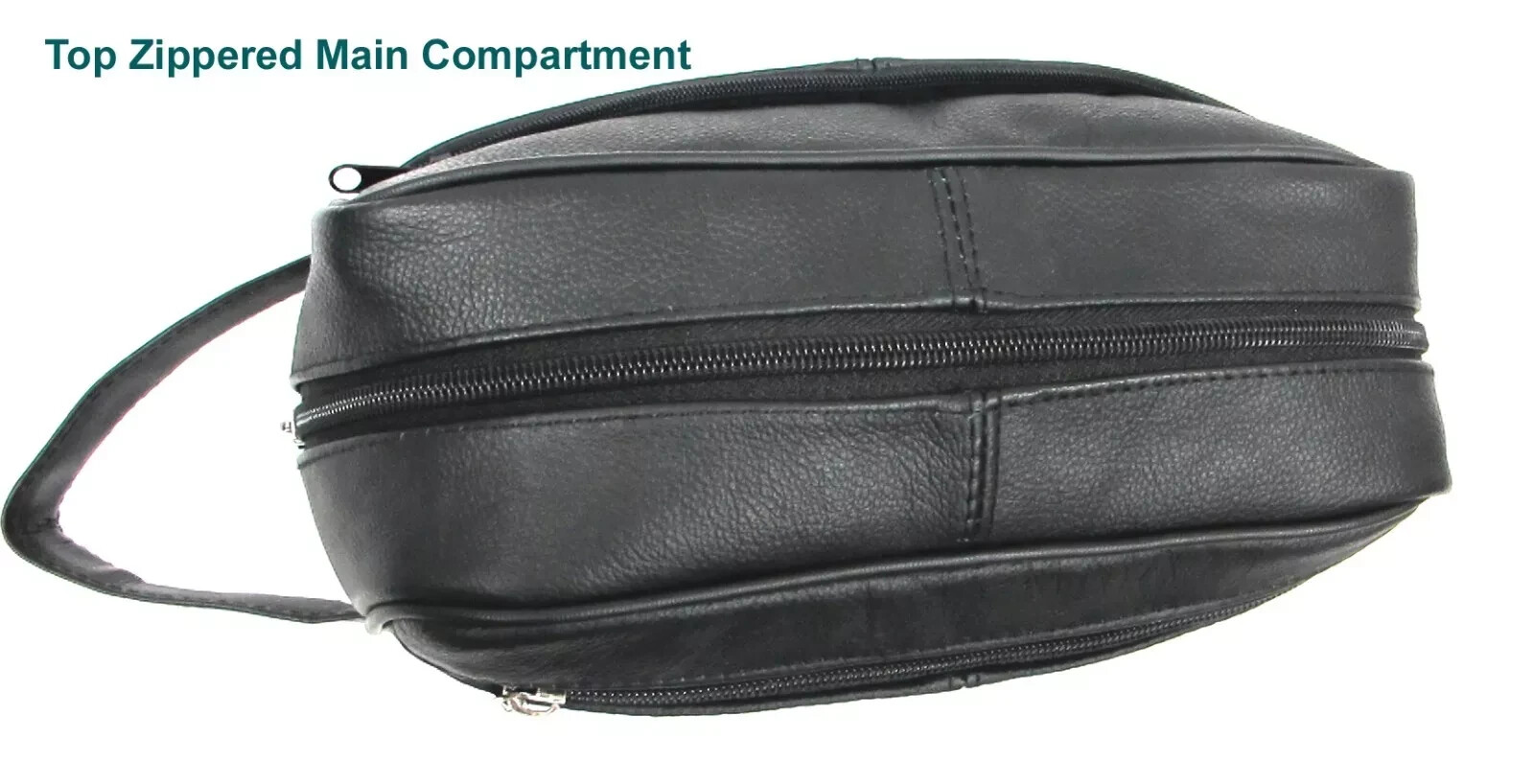 Quality Genuine Cow Leather Men’s Shaving Toiletry and Travel Bag 3 Zipper Black